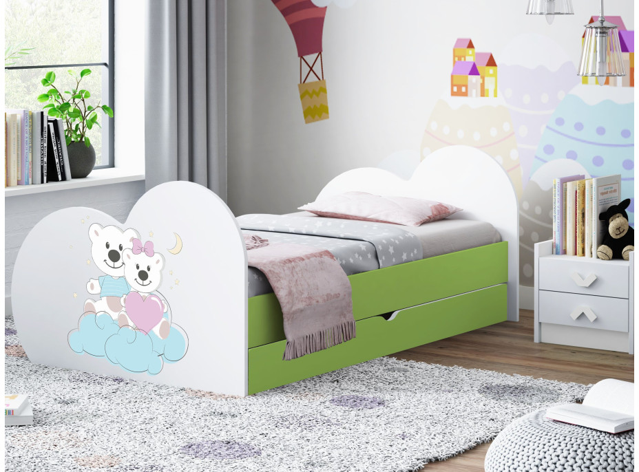 Detská posteľ zamilovaní MEDVÍDCI 180x90 cm, so zásuvkou (11 farieb) + matrace ZADARMO