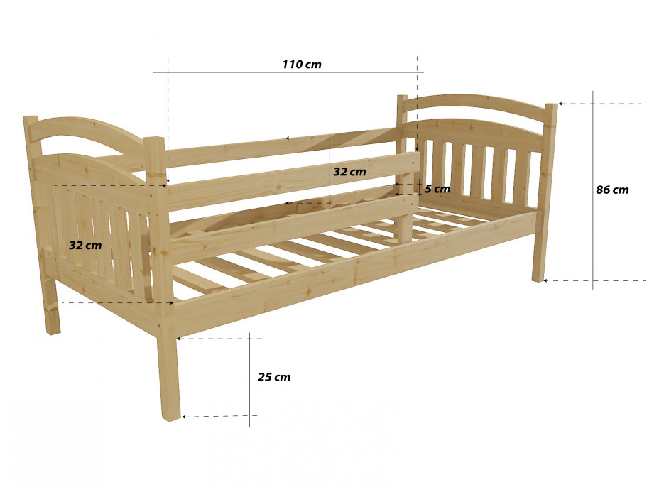 Detská posteľ z masívu 200x90cm bez šuplíku - DP015