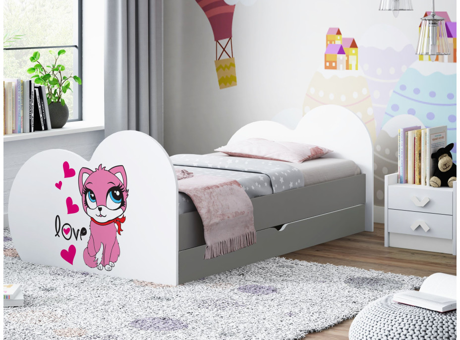 Detská posteľ zamilovaní MAČIATKO 190x90 cm, so zásuvkou (11 farieb) + matrace ZADARMO