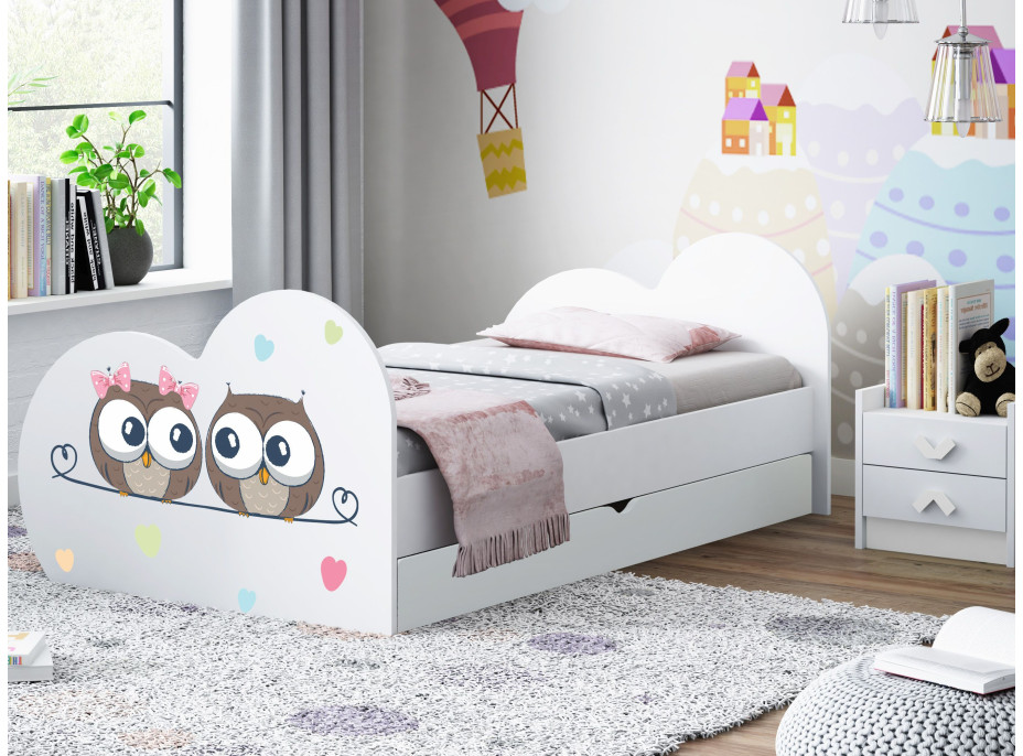 Detská posteľ zamilovaní sovička 190x90 cm, so zásuvkou (11 farieb) + matrace ZADARMO