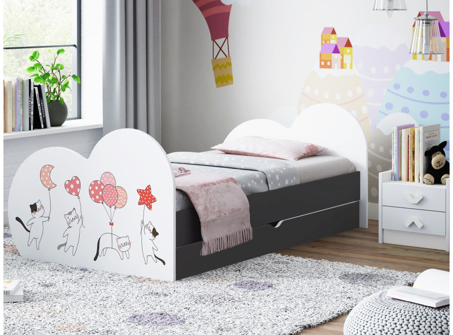 Detská posteľ zamilovaní Mačička 200x90 cm, so zásuvkou (11 farieb) + matrace ZADARMO
