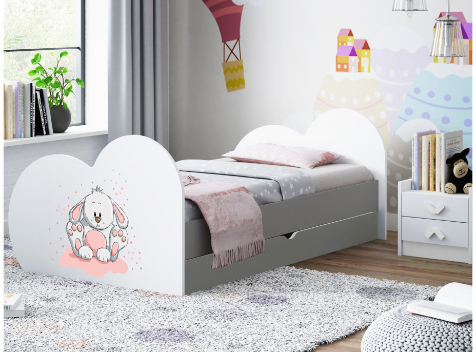 Detská posteľ ZAJAČIK 200x90 cm, so zásuvkou (11 farieb) + matrace ZADARMO