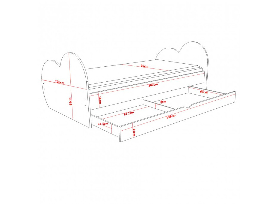 Detská posteľ PAMPELIŠIKA 200x90 cm, so zásuvkou (11 farieb) + matrace ZADARMO