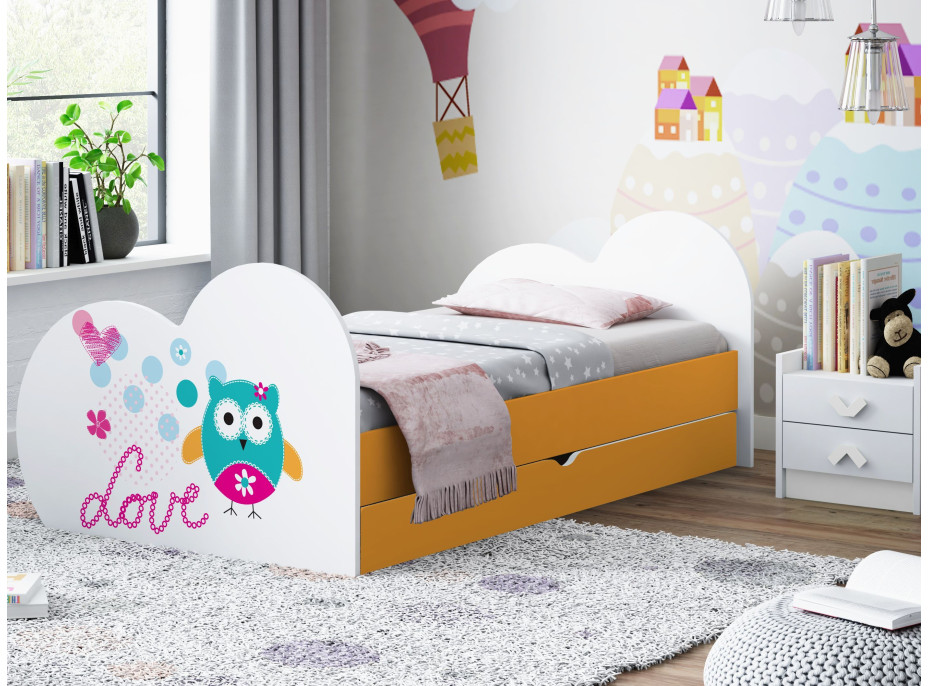 Detská posteľ Malá sova 200x90 cm, so zásuvkou (11 farieb) + matrace ZADARMO