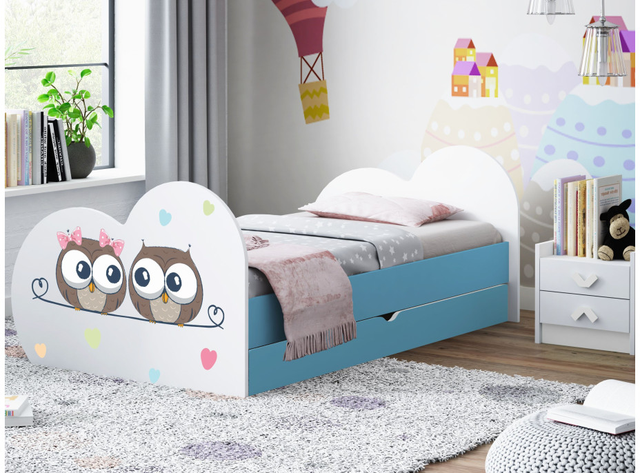 Detská posteľ zamilovaní sovička 200x90 cm, so zásuvkou (11 farieb) + matrace ZADARMO