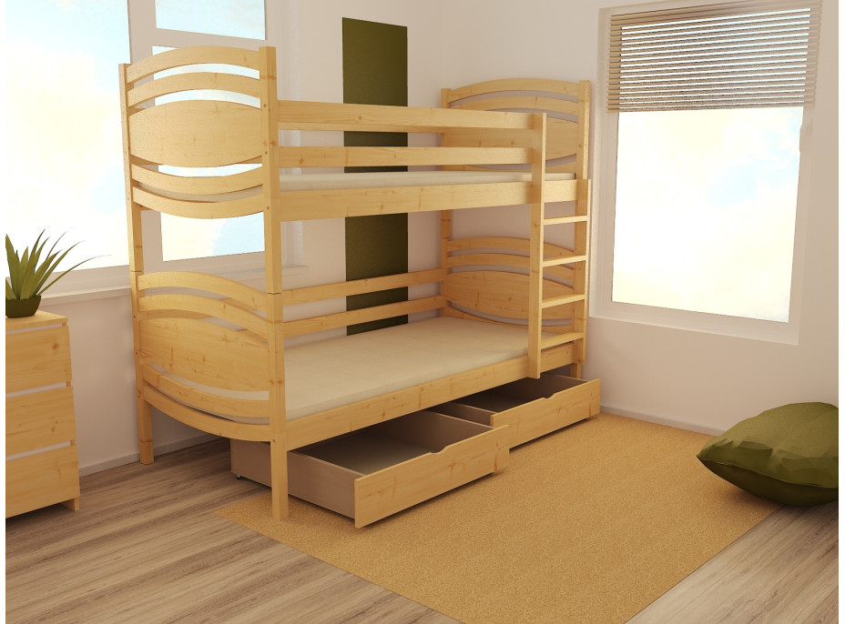 Detská poschodová posteľ z MASÍVU 200x90cm bez šuplíku - PP001
