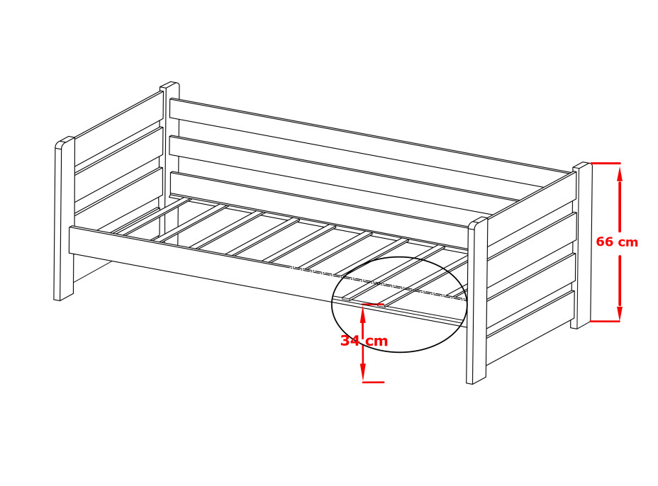 Detská posteľ z masívu borovice EGO so zásuvkami - 200x90 cm - prírodná