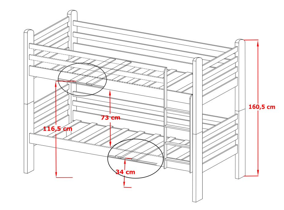 Detská poschodová posteľ z masívu borovice PATRIK so zásuvkami 200x90 cm - prírodná