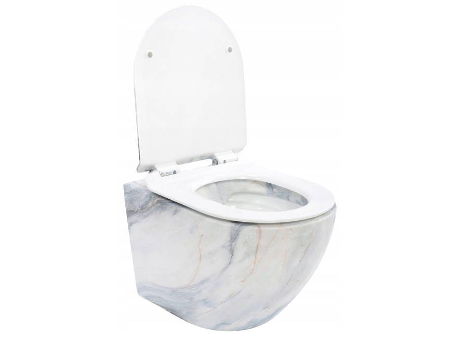 Závesné WC MAXMAX Rea CARLOS RIMLESS - dekor kameňa + Duroplast sedátko slim