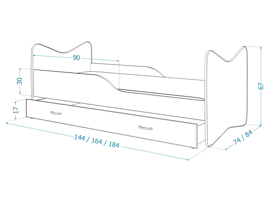NA SKLADE: Detská posteľ KEVIN so šuplíkom - 140x70 cm - FUTBALOVÝ STADION - biela + matrac
