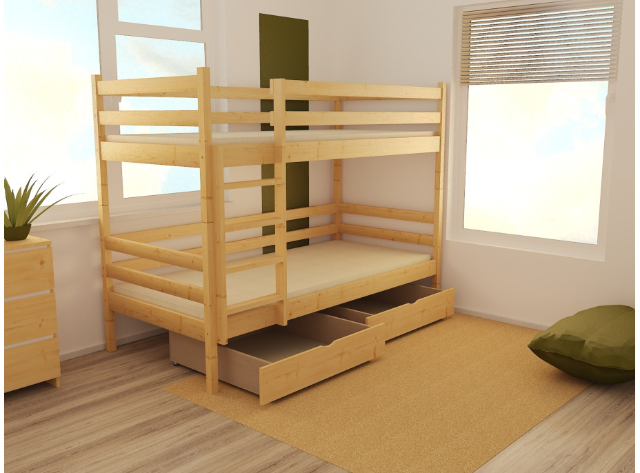 Detská poschodová posteľ z MASÍVU 200x80cm so zásuvkami - PP008