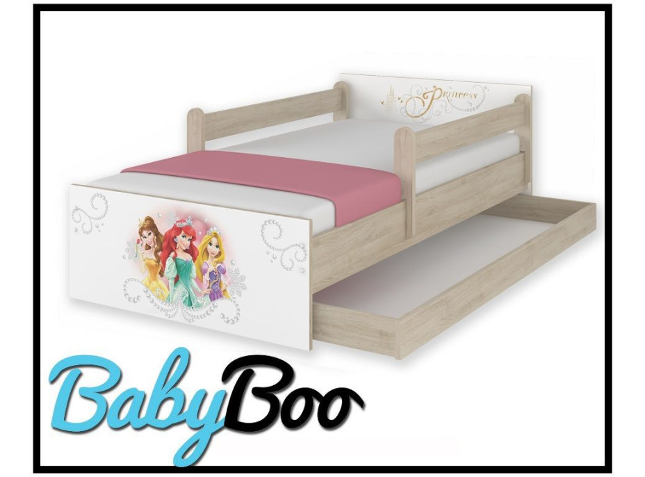 SKLADOM: Detská posteľ MAX so zásuvkou Disney - PRINCEZNY 160x80 cm + 1x dlhá + 1x krátka