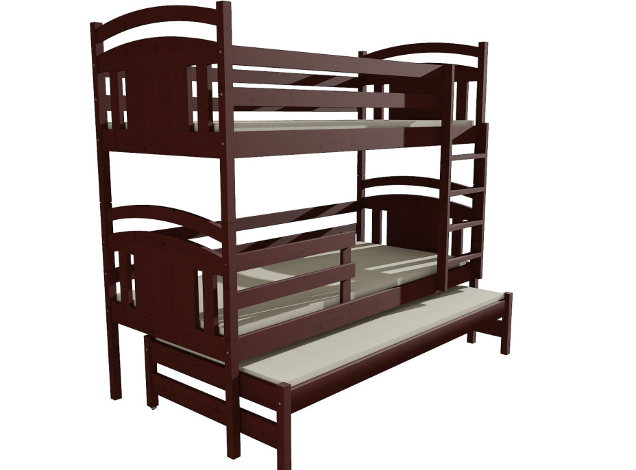 Detská poschodová posteľ s prístelkou z MASÍVU 200x80cm bez šuplíku - PPV006