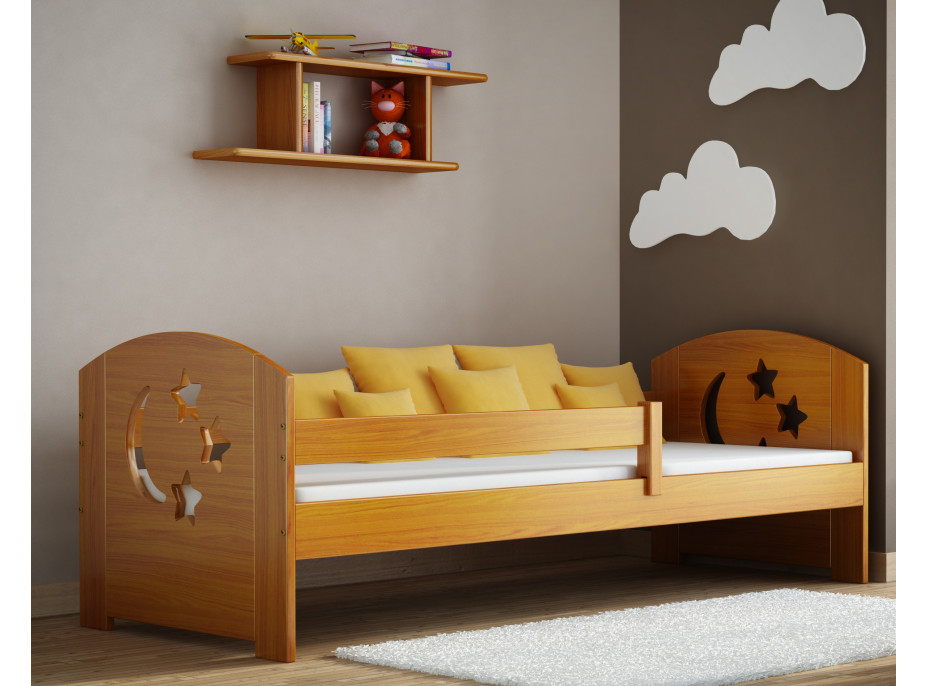 NA SKLADE: Detská posteľ z masívu LOMI bez šuplíka - 160x80 cm - bezfarebný lak + odnímateľná bariéra + matrac kokos / molitan
