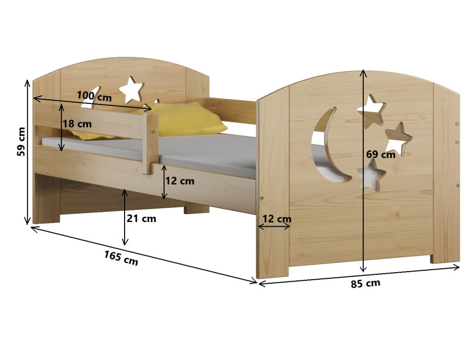 NA SKLADE: Detská posteľ z masívu LOMI bez šuplíka - 160x80 cm - bezfarebný lak + odnímateľná bariéra + matrac kokos / molitan