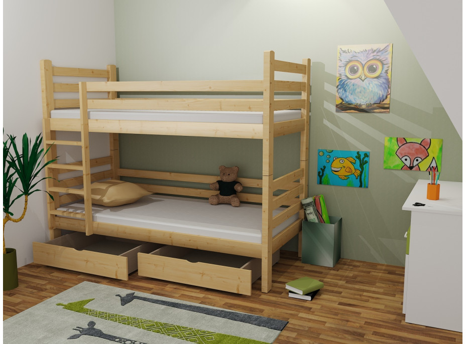 Detská poschodová posteľ z MASÍVU 180x80cm so zásuvkami - M07