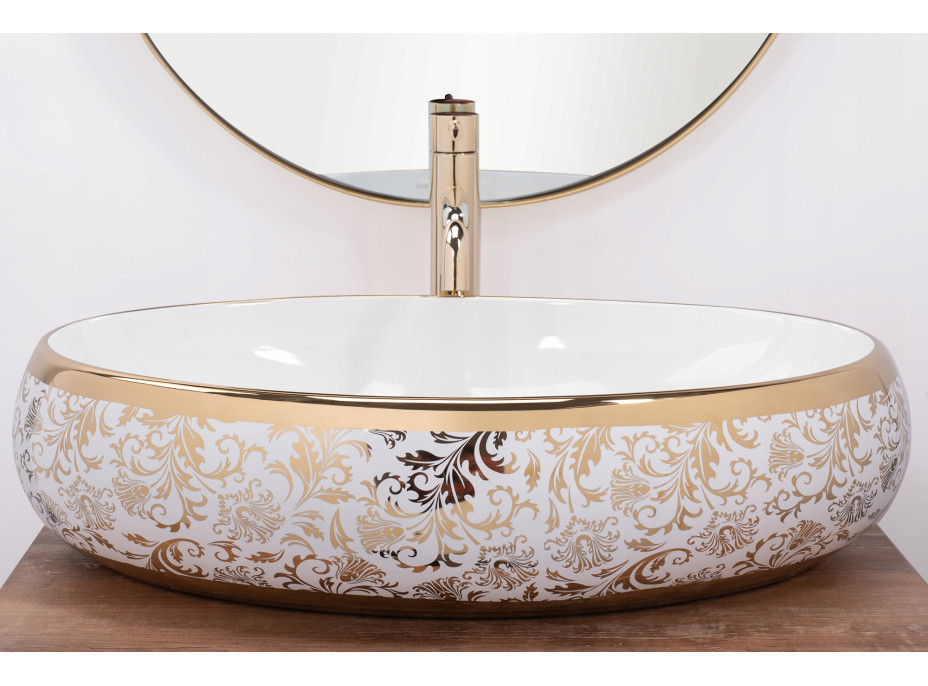 Keramické umývadlo MAXMAX Rea MERYL - biele so zlatým vzorom