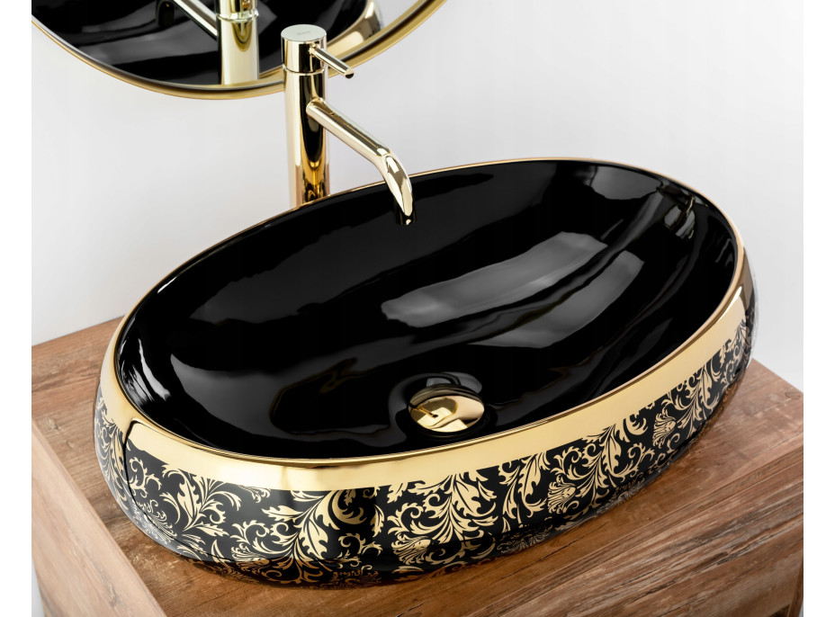 Keramické umývadlo MAXMAX Rea MERYL - čierne so zlatým vzorom