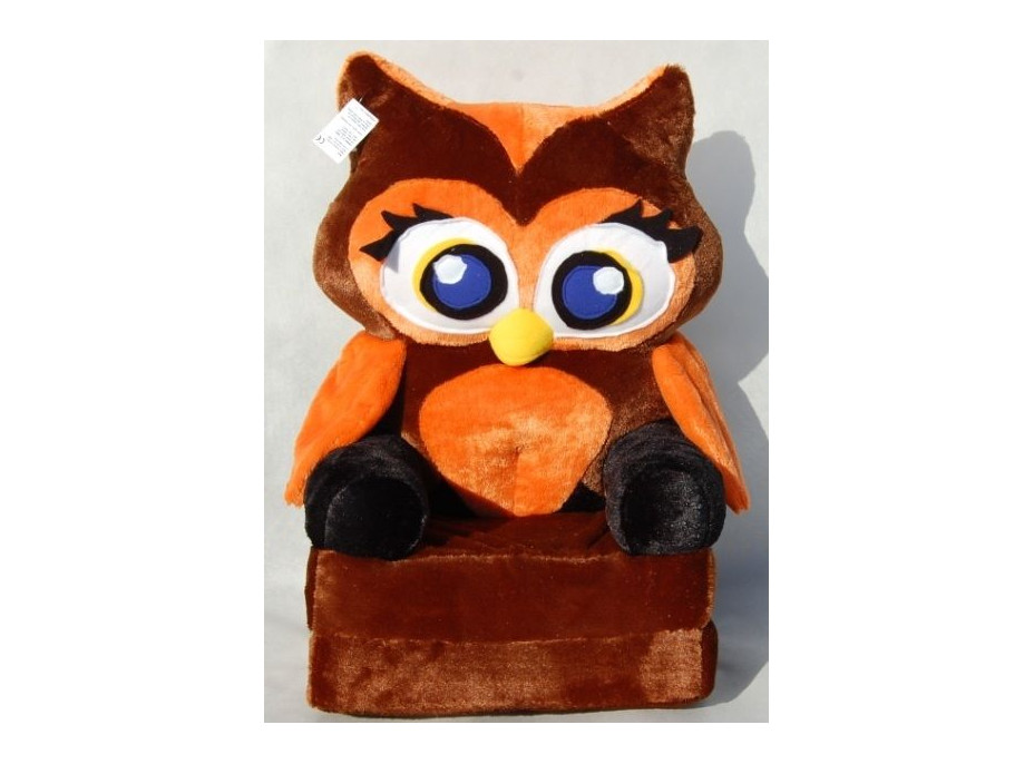 Detské plyšové rozkladacia kresielko sovička - hnedé