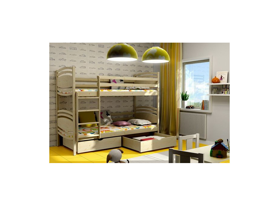 Detská poschodová posteľ z masívu so zásuvkami - PP001