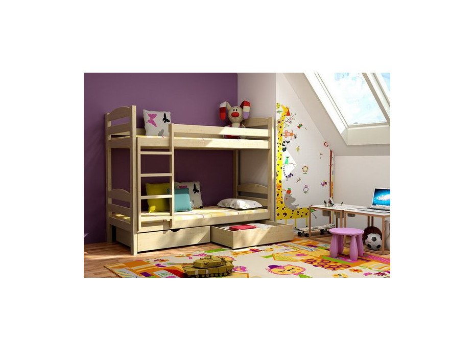 Detská poschodová posteľ z masívu so zásuvkami - PP004