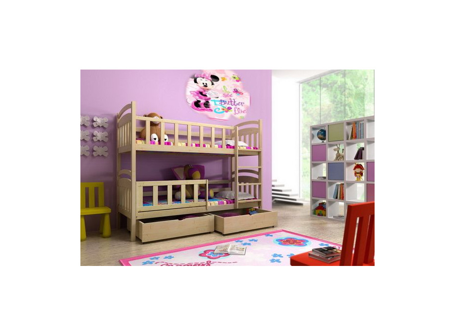 Detská poschodová posteľ z masívu so zásuvkami - PP005