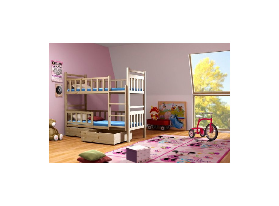 Detská poschodová posteľ z masívu so zásuvkami - PP009