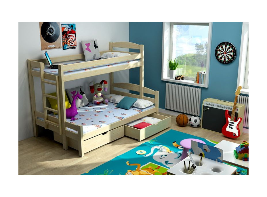 Detská poschodová posteľ s rozšíreným spodným łóżkom z masívu bez šuplíku - PPS001