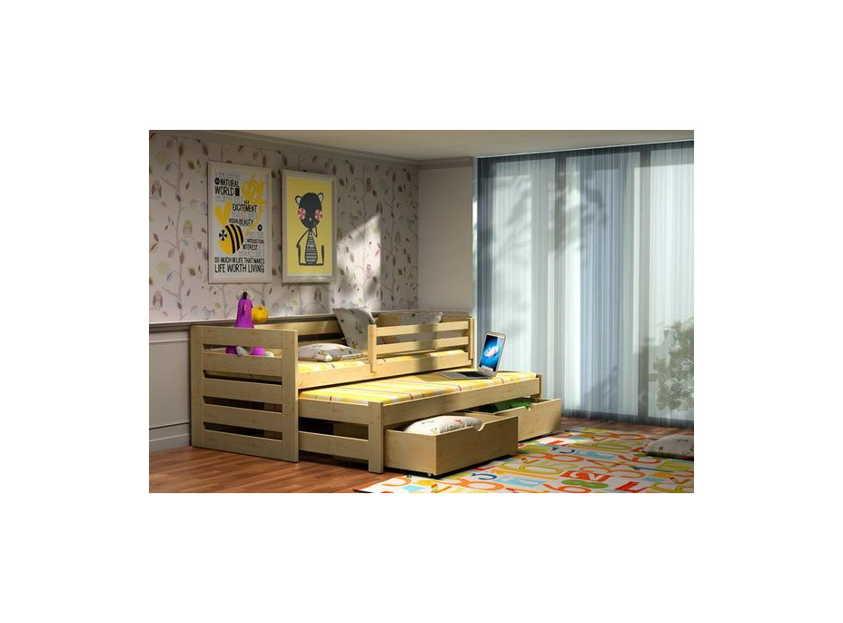 Detská posteľ s výsuvnou prístelkou z MASÍVU bez šuplíku - DPV007