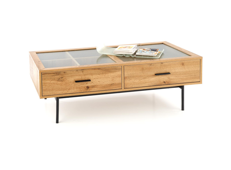 Konferenčný stolík CONSTANTINE - dub prírodný / kov - so zásuvkami