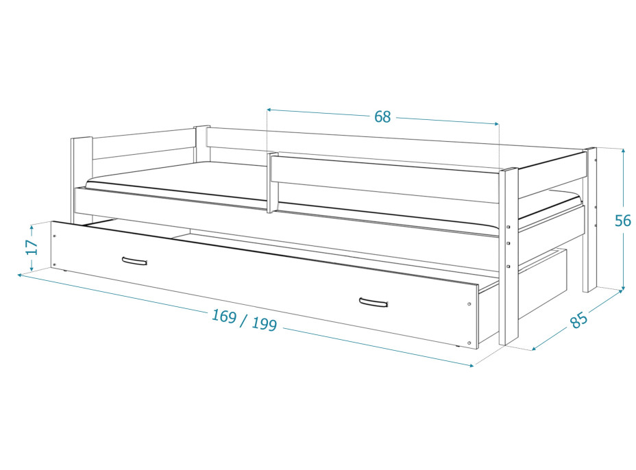 Detská posteľ so zásuvkou HUGO V - 160x80 cm - modro-biela