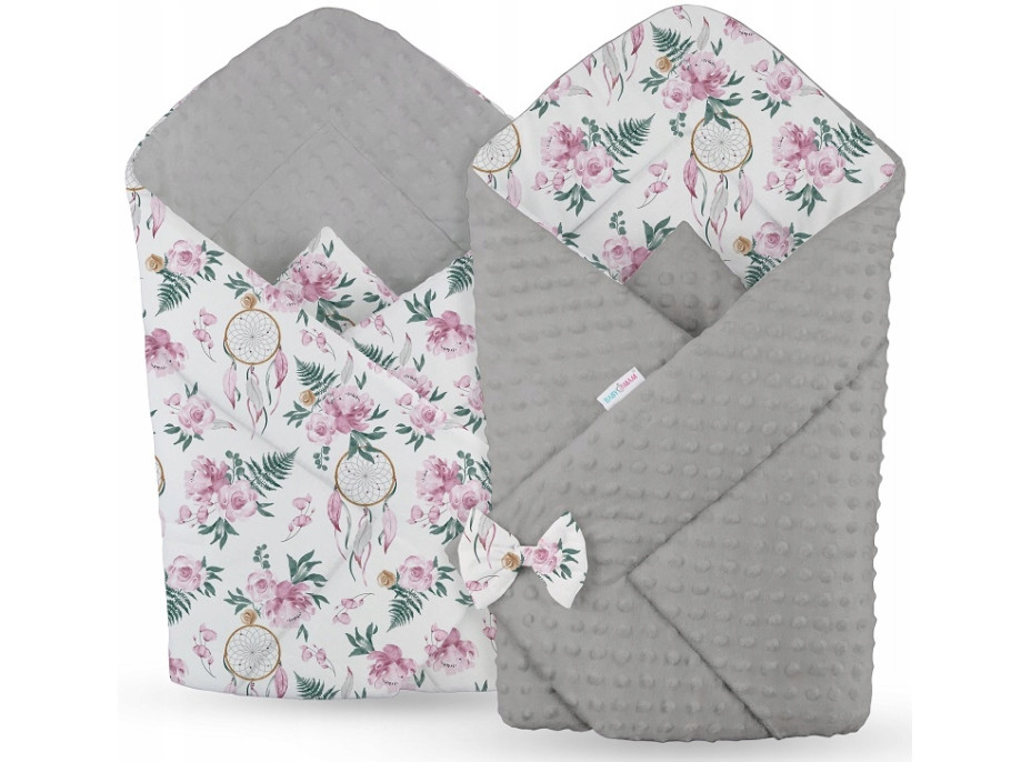 Obojstranná zavinovačka pre bábätká 80x80 cm BABYMAM PREMIUM - Dreamcatcher so sivou Minky