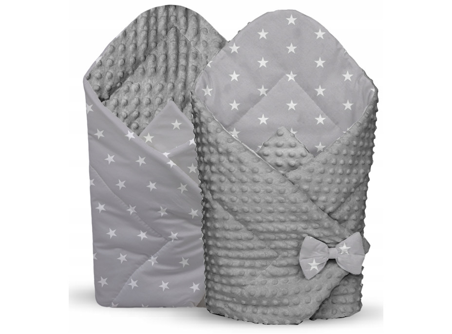 Obojstranná zavinovačka pre bábätká 80x80 cm PREMIUM - Malé biele hviezdičky so šedou Minky