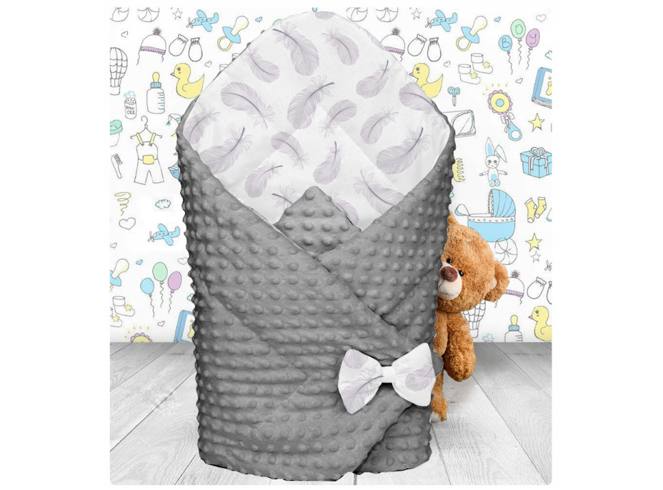 Obojstranná zavinovačka pre bábätká 80x80 cm BABYMAM PREMIUM - Pierka so sivou Minky