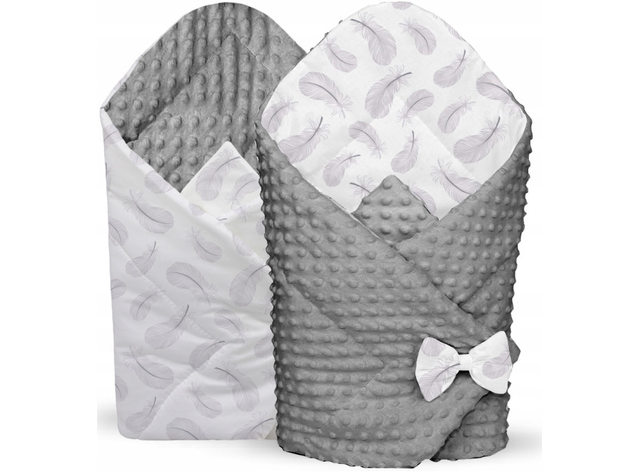 Obojstranná zavinovačka pre bábätká 80x80 cm BABYMAM PREMIUM - Pierka so sivou Minky