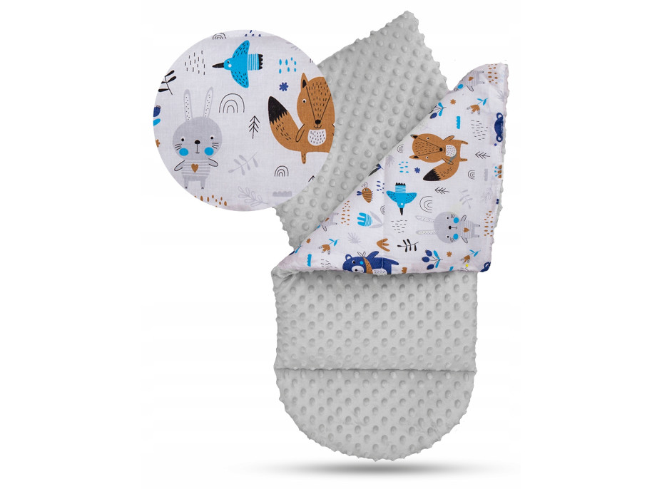 Obojstranné hniezdočko (kokon) pre bábätko - BABYMAM PREMIUM set 7v1 - Boho zvieratká so šedou Minky