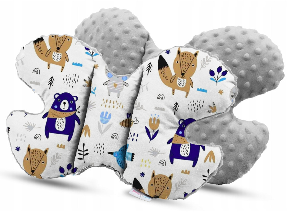 Obojstranné hniezdočko (kokon) pre bábätko - BABYMAM PREMIUM set 7v1 - Boho zvieratká so šedou Minky