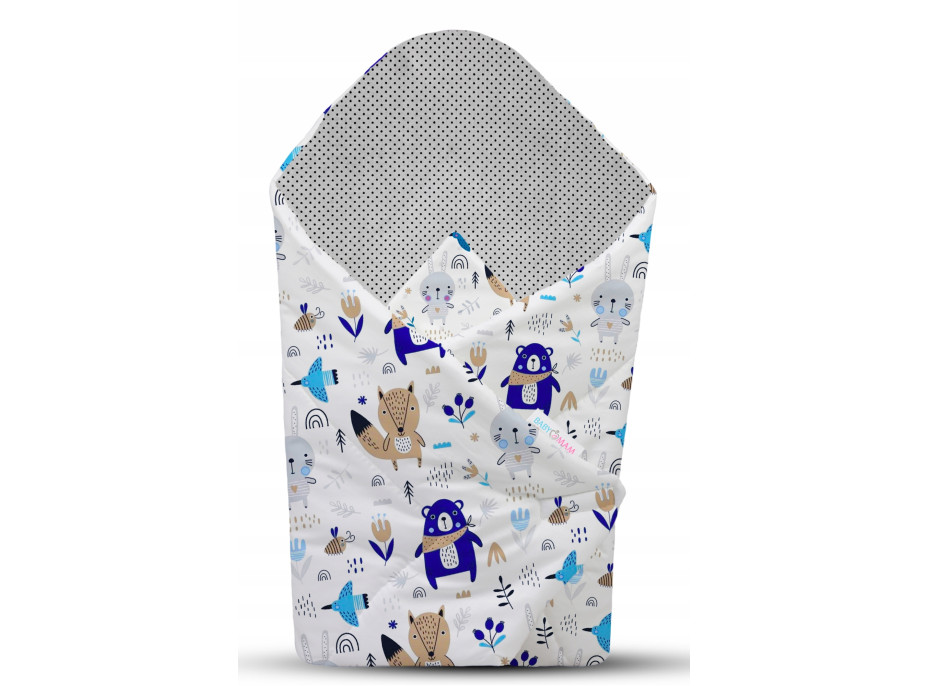Obojstranné hniezdočko (kokon) pre bábätko - BABYMAM PREMIUM set 7v1 - Boho zvieratká so šedou Minky