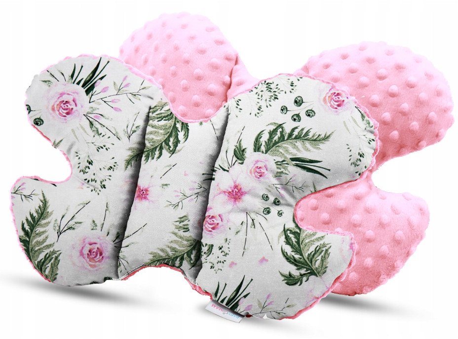 Obojstranné hniezdočko (kokon) pre bábätko - BABYMAM PREMIUM set 7v1 - Kvety v záhrade s ružovou Minky