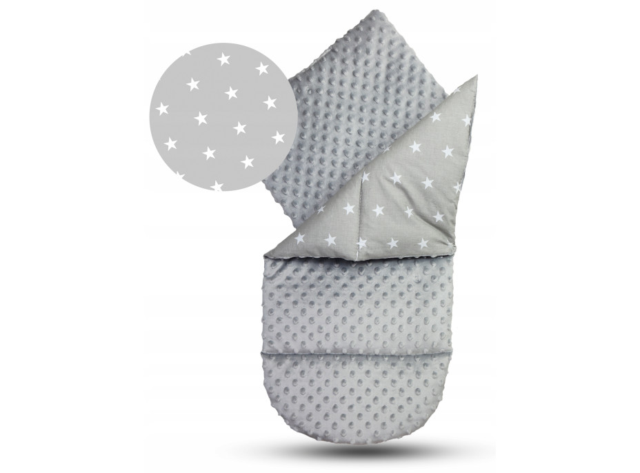 Obojstranné hniezdočko (kokon) pre bábätko - BABYMAM PREMIUM set 7v1 - Malé biele hviezdičky so šedou Minky