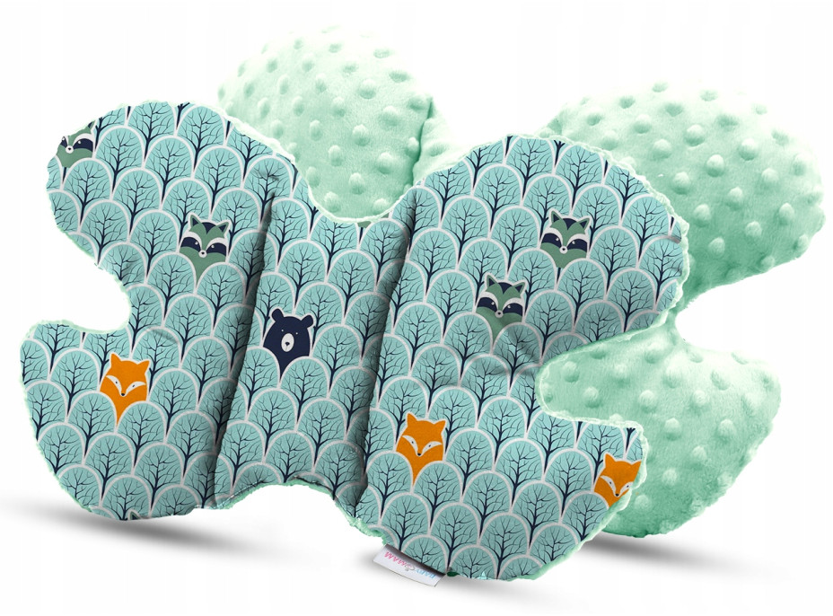 Detská deka do kočíka s vankúšikom a motýlikom - PREMIUM set 3v1 - Škandinávsky les s mätovou Minky