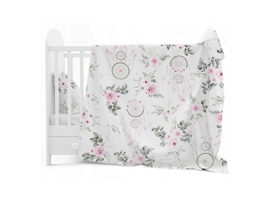 Detské bavlnené obliečky do postieľky 135x100 cm BABYMAM PREMIUM - Lapače snov a kvety