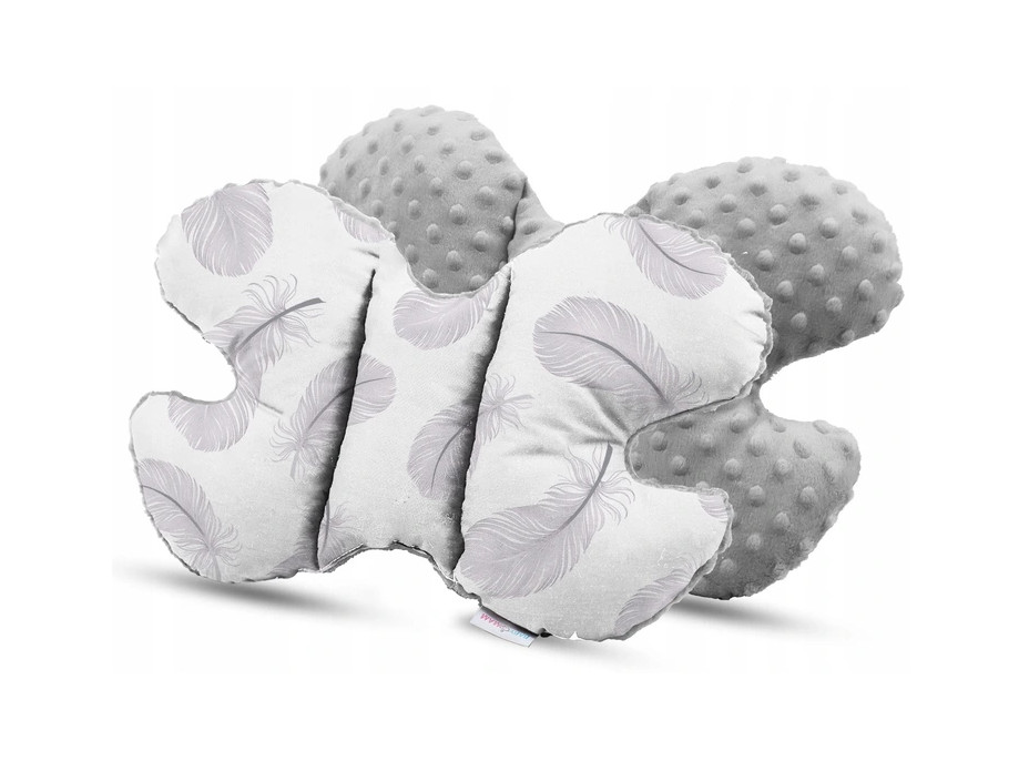 Detská deka do kočíka s vankúšikom a motýlikom - BABYMAM PREMIUM set 3v1 - Pierka so sivou Minky