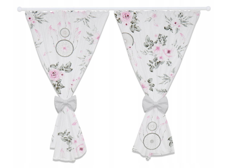 Detský bavlnený záves 155x150 cm PREMIUM s mašľou - sada 2 ks - Lapače snov a kvety