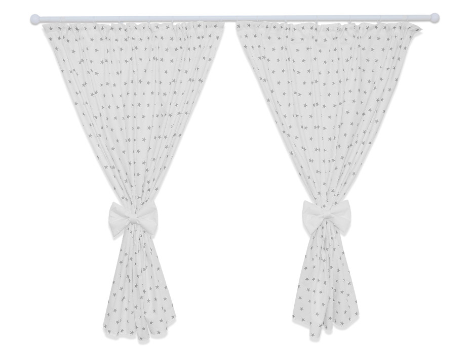 Detský bavlnený záves 155x150 cm BABYMAM PREMIUM s mašľou - sada 2 ks - Malé šedé hviezdičky s bielou