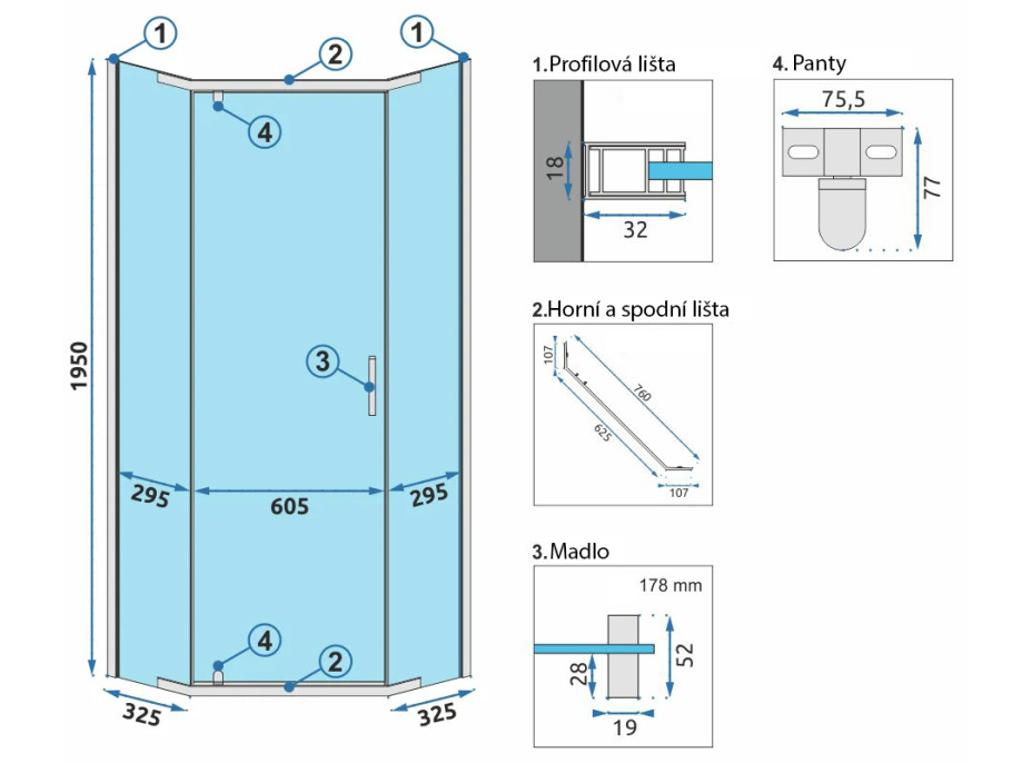 Sprchovací kút MAXMAX Rea AXIN 80x80 cm - chrómový