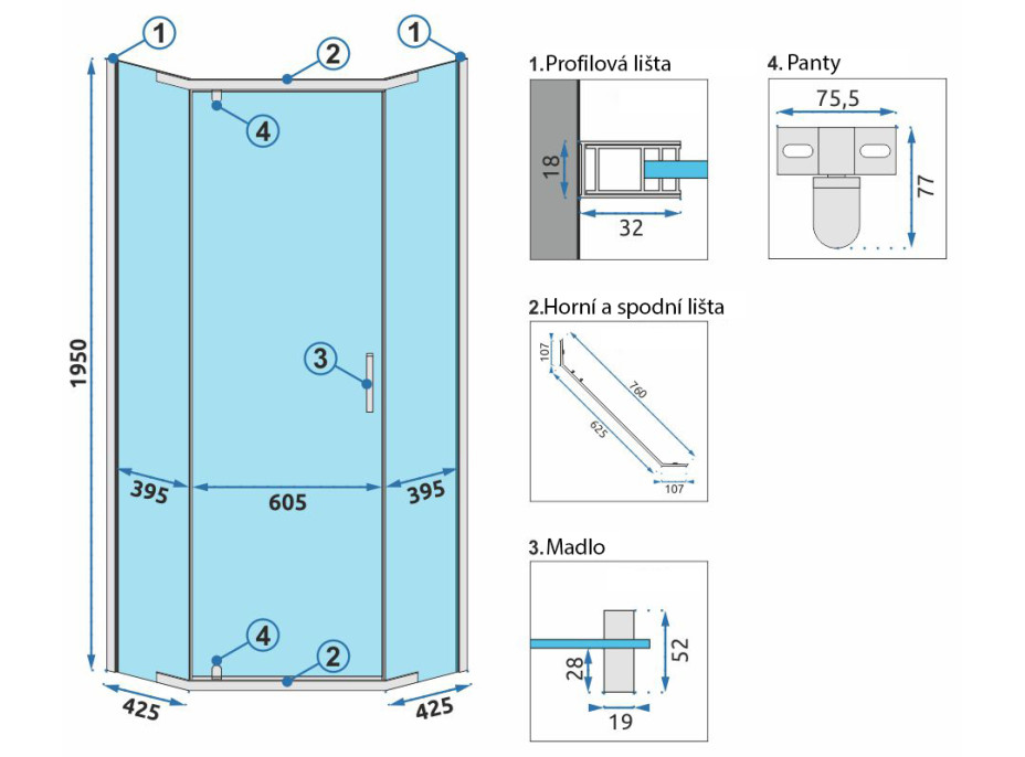 Sprchovací kút MAXMAX Rea AXIN 90x90 cm - chrómový