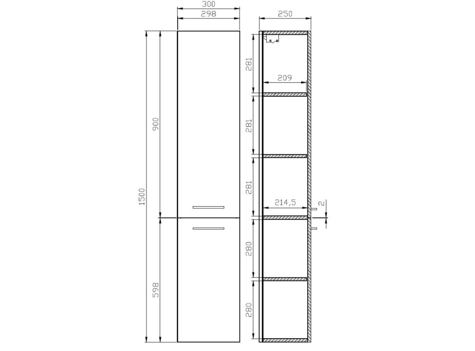 Kúpeľňová vysoká skrinka CERSANIT - STĹPIK LARA - BIELA 150X30 (S926-007-DSM)