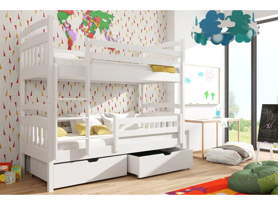 Detská poschodová posteľ z masívu borovice GABINA so zásuvkami 200x90 cm - prírodná