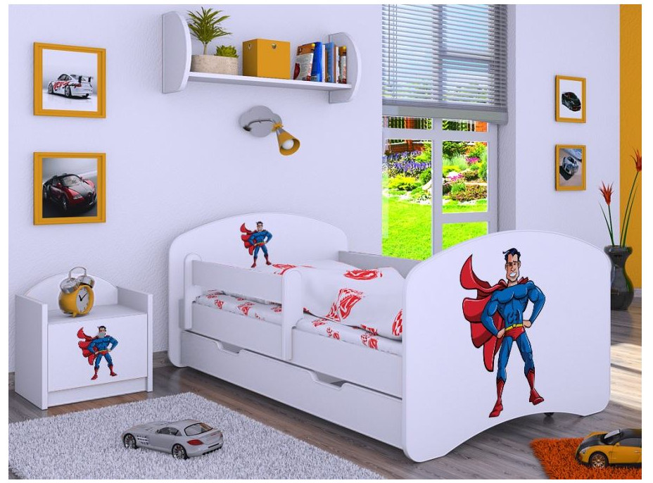 Detská posteľ so zásuvkou 180x90cm SUPERMAN - biela